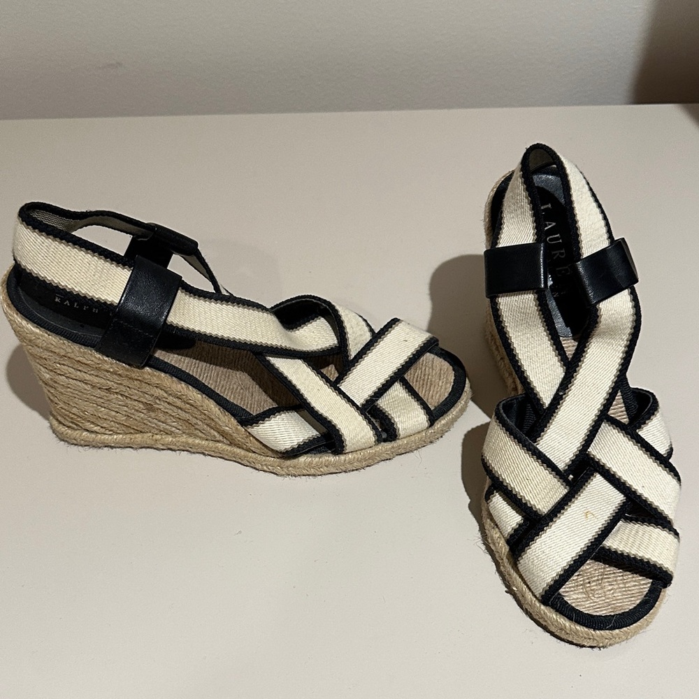 Lauren Ralph Lauren Black and White Wedge Sandals